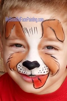 Easy Dog Face Paint, Cat Face Paint Easy, Dog Face Makeup Kids, Puppy Face Paint Kids, Simple Dog Face Paint, Cute Dog Face Paint, Brown Dog Face Paint Easy, Dog Face Paint On Cheek, Black And White Dog Face Paint