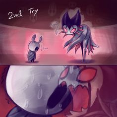 two cartoon images, one with an angry cat and the other with a creepy face