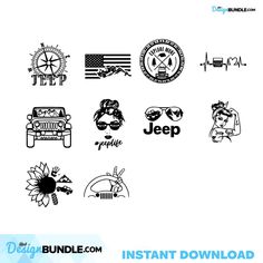 jeep stickers are shown in black and white