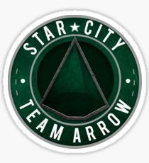 the star city team arrow logo is green and white, with black letters on it