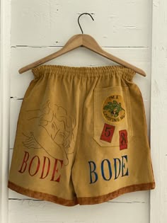 Bode Senior Cord Pillow, Bode Senior Cords, Corduroy Patchwork Shorts, Vintage Graphic Shorts, Bode Clothes, Vintage Bode Jacket Design, Bode Nyc, Bode Pants, Bode Shorts