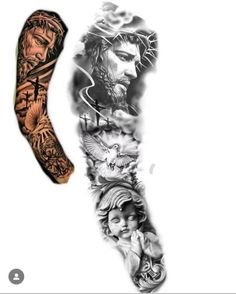 an arm with many different tattoos on it