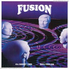 the album cover for fuson, featuring three heads in front of an abstract background