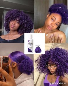Hair Color Ideas For Purple, Purple Hair Dyes, Purple Hair Dye Colors, Dark Purple Hair Natural, Purple And Black Hair Dye, Colored Afro Hair, Purple Dye Hair, Purple Dyed Hair Ideas, Colors To Dye Ur Hair