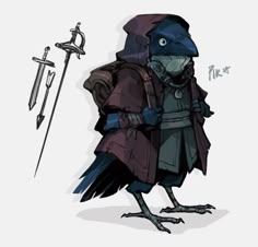 Dnd Birdfolk, Dnd Kenku Art, Kenku Character Art, Kenku Cute, Animal Hunter Character Design, Kenku Dnd Cute, Animals Wearing Armor, Cute Kenku Rogue, Kenku Character