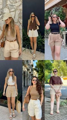 Summer Modern Outfits, Classy Summer Vacation Outfits, Old Money Outfits Shorts, Summer Outfits Texas, Outfits For Germany Summer, City Shorts Outfits, Trendy Beige Shorts For Vacation, Khaki Shorts Outfit Ideas, High-waisted Shorts In Neutral Color For Summer