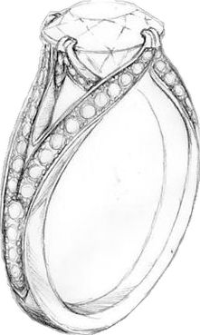 Ring Drawing Simple Diamond, Wedding Ring Drawing Sketches, Drawing Of A Ring, Elegant Ring Sketches, Sketch Of A Diamond Ring, Wedding Ring Sketch, Ring Sketch Drawing, Elegant Diamond Engagement Ring Sketch, Elegant Ring Sketch Design