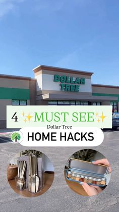 the dollar tree has four different items in front of it