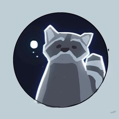 a cartoon raccoon sitting in front of the moon