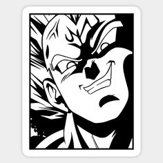 a black and white drawing of a person with an evil look on it's face