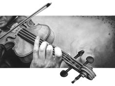 a black and white drawing of a man playing the violin with his hands on it