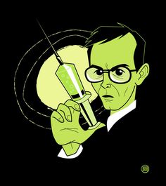 a man in glasses holding a green tube