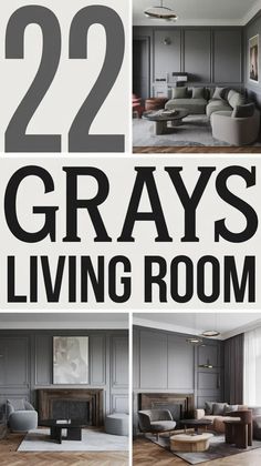 gray living room with text overlay that reads 22 gray living rooms