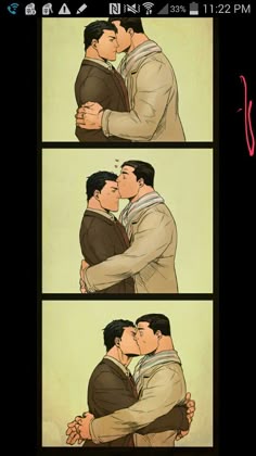 two men are kissing each other in different ways