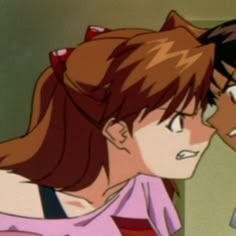 two anime characters one is looking at the other