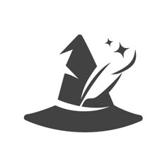 a black and white image of a wizard's hat with stars on the top