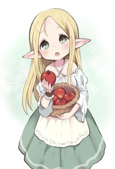 a girl holding an apple in her hands