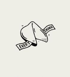 a drawing of a hat with the words thing ever written on it and two ribbons