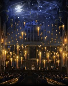 a stage with many lit candles in it