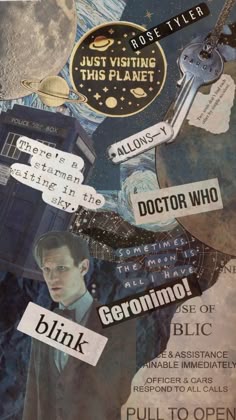 the doctor who collage has been altered to look like it is floating in space