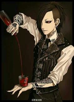 a man with black hair holding a red drink