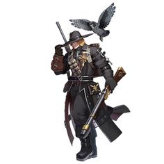 Holy Gunslinger, Mage Gunslinger, Wizard Gunslinger, Medieval Gunslinger, Priest Gunslinger, Witch Hunter Character Design, Male Gunslinger, Lancer Rpg Blackbeard, Lancer Ttrpg Pilot