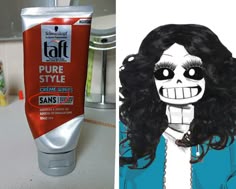 a toothpaste tube next to a cartoon image of a woman's face