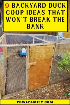 a chicken coop with the words backyard duck coop ideas that won't break the bank