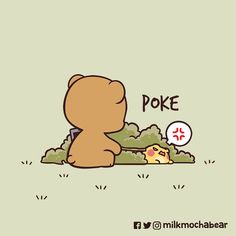 a cartoon bear laying on the ground next to another bear with an egg in it's mouth