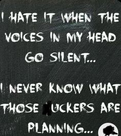a chalkboard with writing on it that says i hate it when the voice in my head go silent