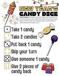 the new year's candy bag poster is shown with instructions for how to make it