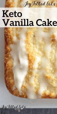 a loaf of keto vanilla cake with icing on top