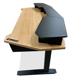 an office desk with a laptop on it
