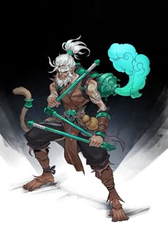 an image of a man with two swords in his hands and one hand on his hip