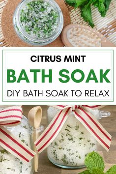 Diy Bath Soaks Recipes, Homemade Bath Soak Recipes, Winter Bath Salts Diy, Salt Bath Recipe, Diy Citrus Bath Salt, How To Make Mint Bath Salts, Mint Bath Salts Diy, Peppermint Bath Soak, Spearmint Bath Salts