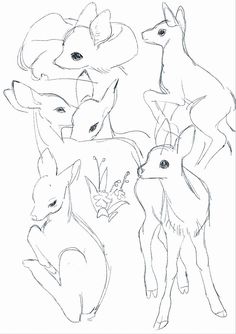 several deers are shown in this drawing