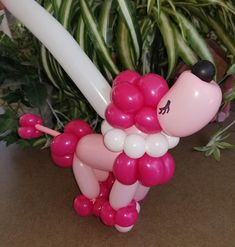 the balloon dog is pink and white
