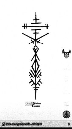 an image of a cross with arrows in the middle and two deer heads above it
