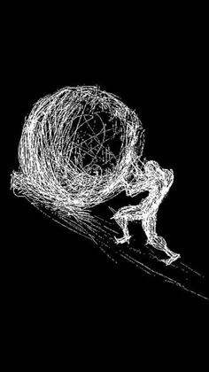 a drawing of a man pushing a ball with his hands