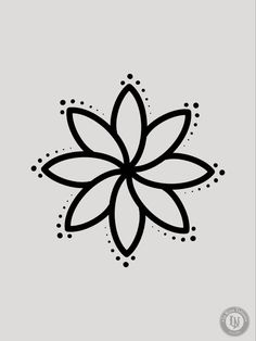 a black and white flower with dots on the petals is featured in this graphic design