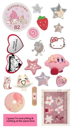 various stickers and magnets are arranged on a white background with the words i love my everything & nothing at the same time