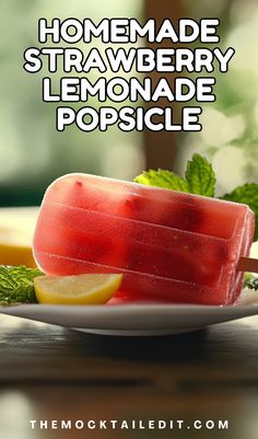 homemade strawberry lemonade popsicle on a plate
