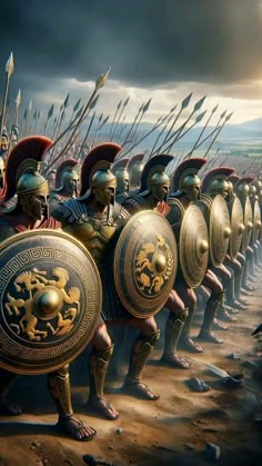 a group of men in roman armor standing next to each other