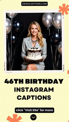 Looking for the perfect words to celebrate turning 46? Whether it’s your own birthday or you’re posting for a friend or loved one, this list of 46th birthday Instagram captions has you covered. From short and sassy to heartfelt and funny, these caption ideas will help you mark the moment in style. Capture the vibe of 46 with clever one-liners, uplifting birthday quotes, or confident self-love captions that show you’re aging like fine wine. Perfect for Instagram posts, birthday selfies, or party pics, these caption ideas will make your feed stand out and your birthday feel extra special. Tap to explore the full list! 46 Birthday Caption, Happy 46th Birthday Funny, 46 Birthday Quotes, 45th Birthday Quotes For Him, 46th Birthday Ideas For Women, Happy 46th Birthday, Birthday Quotes For Him, 46th Birthday, Love Captions