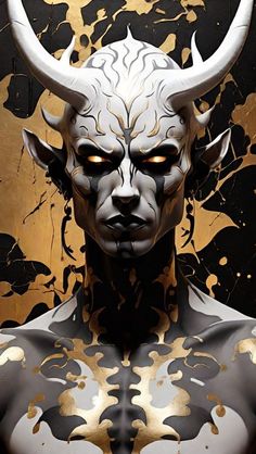 a man with horns on his head and gold paint