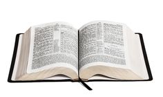 an open book on a white background