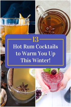 Collage of 4 hot rum cocktails.