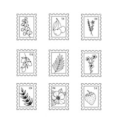 stamps with different plants and berries on them