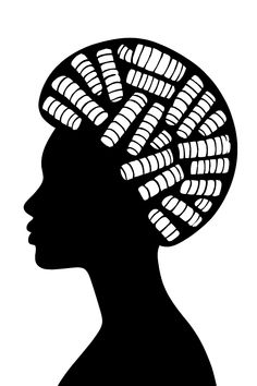 the silhouette of a woman's head is shown in black and white, with braids on her hair