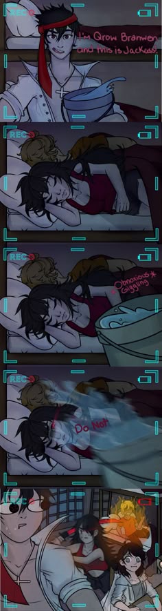 an image of some cartoon characters in the same room with different colors and shapes on them